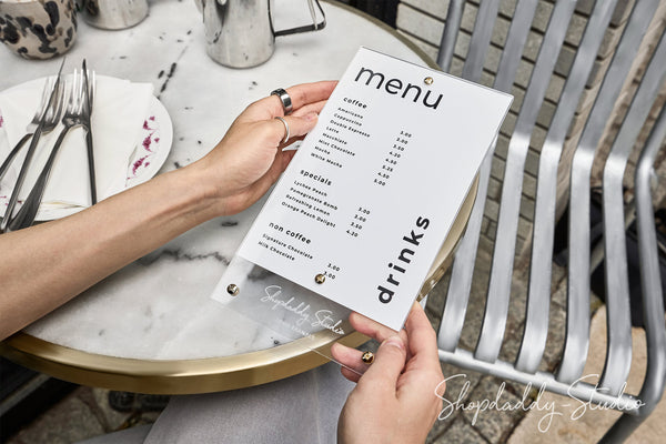 Clear Acrylic Menu Holder with Brass Bolts for Menu Display