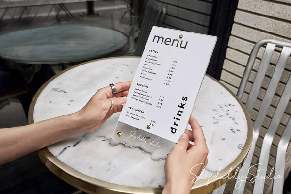 Clear Acrylic Menu Holder with Brass Bolts for Restaurants