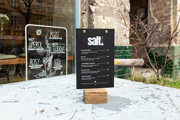 Compact Acrylic Table Top Display with wood Base