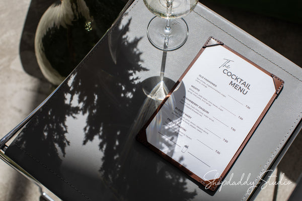 Brown Double Leather Holder with Corners for wine list