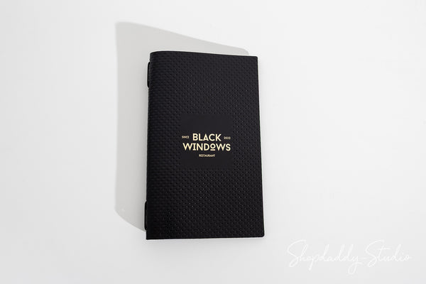 Custom Black Leather Menu Cover with Perforated Pattern