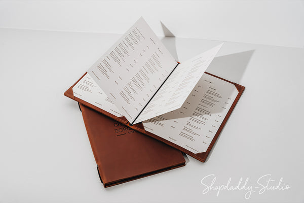 Custom Brown Double Leather Menu Folder with Corners for bar