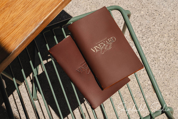 Custom Brown Leather Menu Cover with Elastic Band