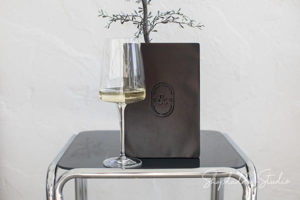 Black Double Leather Holder with Corners for restaurant