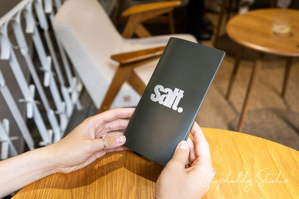 Custom Green Italian Leather Bill Holder with Pen Loop for restaurant
