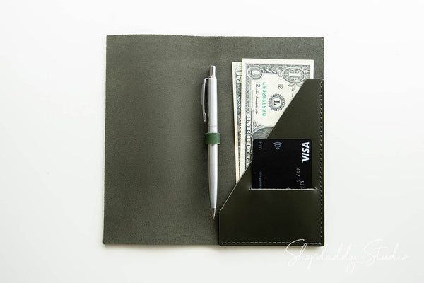Custom Green Italian Leather Bill Presenter with Pen Loop for restaurant