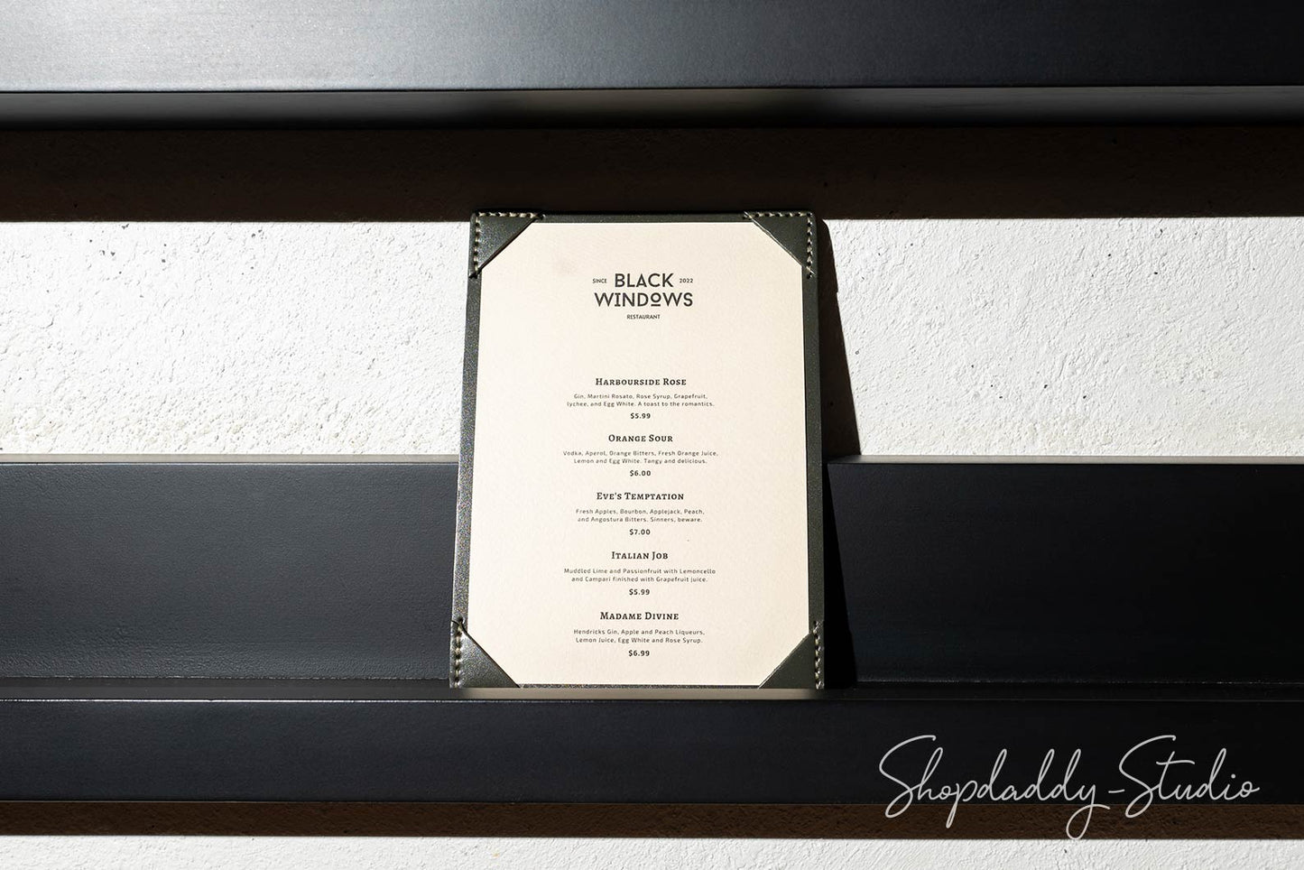 Custom Green Leather Holder with Corners for bar
