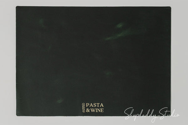 A green rectangular pasta and wine box with gold foil lettering reading 'PASTA & WINE' in the lower left corner, shown against a light gray background.