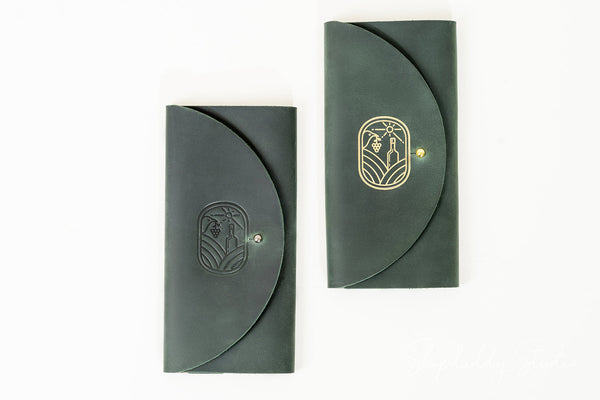 Custom Green Serving Booklet with Button Stud for bar