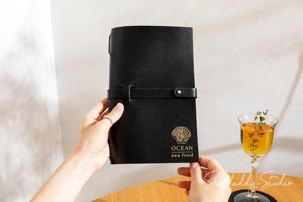 Custom Leather Menu Cover With Belt For Restaurant
