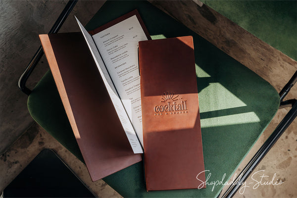 Custom Leather Menu Cover With Elastic Band for cocktail menu