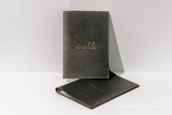 Custom Leather Menu Cover With Plastic Sleeves