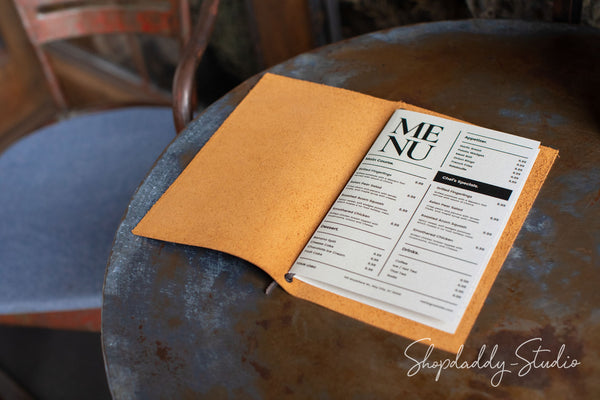 Custom Leather Menu Cover with Leather Lace with logo