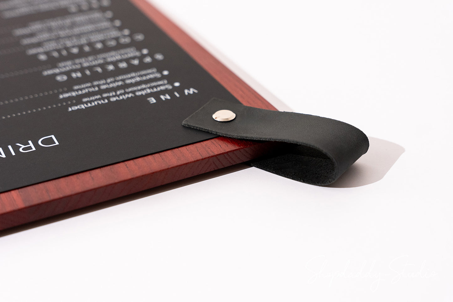 Custom Mahogany Menu Holder with Leather Loop
