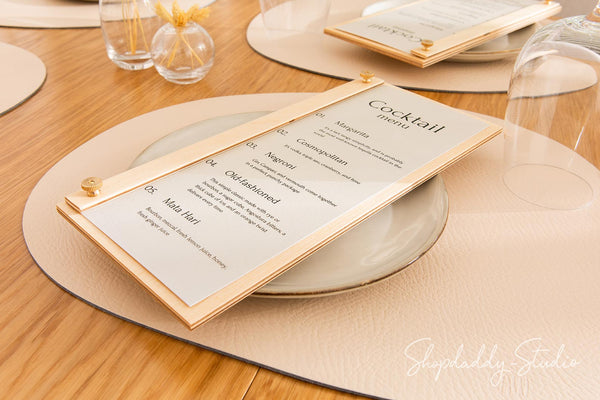 Custom Menu Board with Golden Screws and Logo