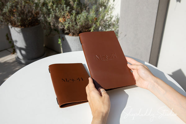 Brown Thick Leather Menu Cover with Elastic Band