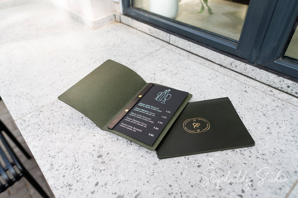 Green Thick Leather Menu Cover with Plank for restaurant