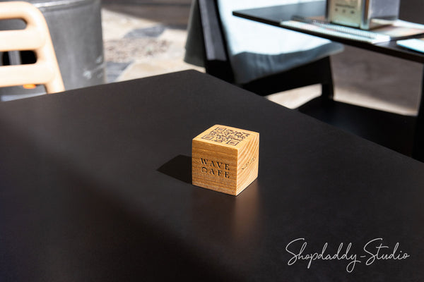 Custom Set of 10 Wooden QR Code Cubes with Logo and Table Number for bar