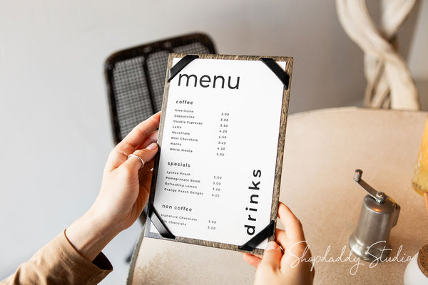 Custom Walnut Menu Board with Leather Corners