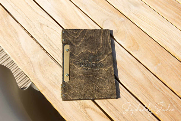 Custom Wood Album / Menu Board with Brass Plank for cafe