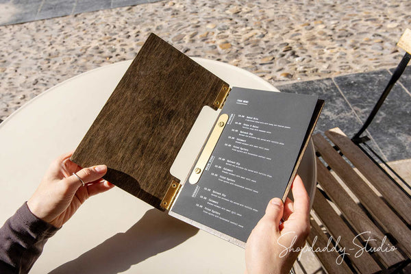 Custom Wood Album / Menu Holder with Brass Plank for pub