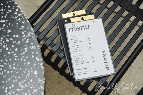 Custom Wood Menu Board With Brass Wall Mount for bar menu