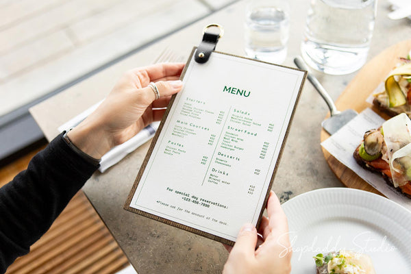 Custom Wood Menu Board With Leather Strap & Metal Ring for cafe