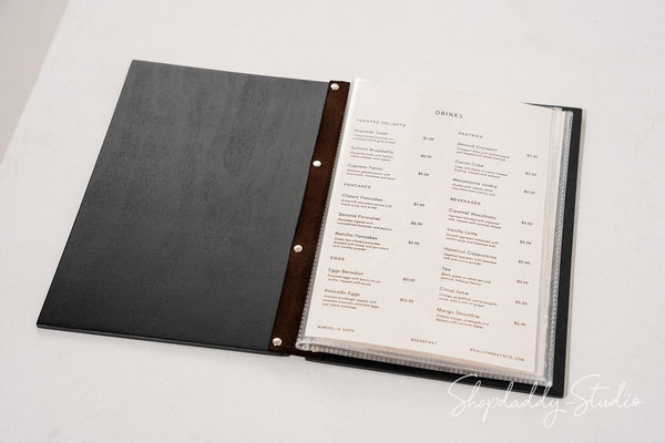 Custom Wooden Menu Folder With Plastic Sleeves for bar