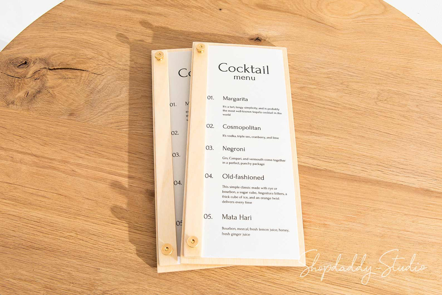 Custom Wooden Menu Holder For Restaurant with Golden Screws