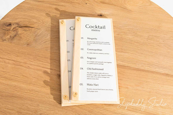 Custom Wooden Menu Holder For Restaurant with Golden Screws