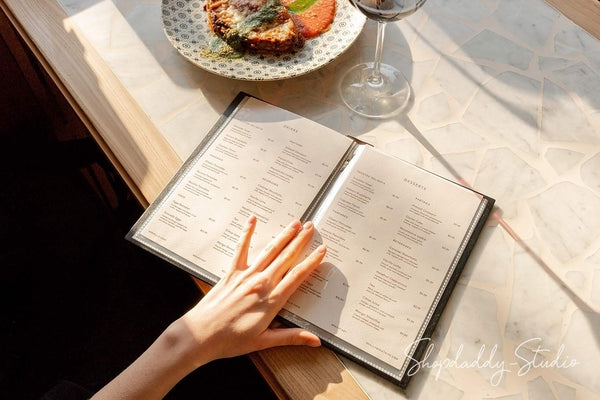 Custom Wooden Menu Holder With Plastic Sleeves for cafe