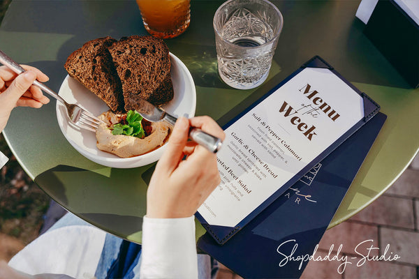 Dark Blue Double Leather Cover with Corners For breakfast menu