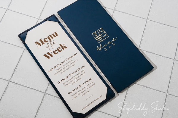 Dark Blue Double Leather Cover with Corners For restaurant