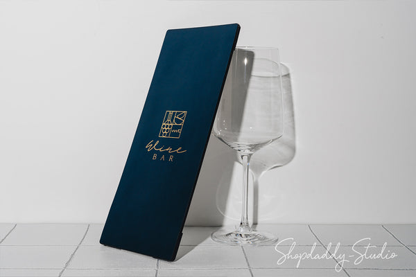 Dark Blue Double Leather Holder with Corners For wine list