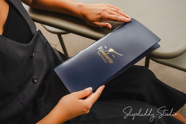 Dark Blue Leather Binderview Menu Cover for cafe