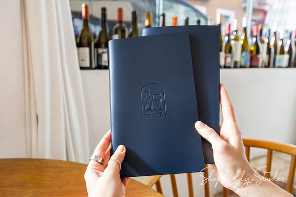 Dark Blue Thick Leather Menu Cover with Elastic Band for Menu Presentation
