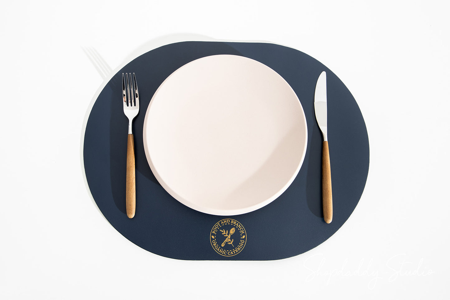 Dark Blue Thick Leather Oval Table Dining Placemat for Fine Dining