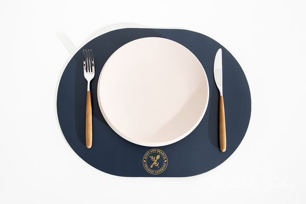 Dark Blue Thick Leather Oval Table Dining Placemat for Fine Dining
