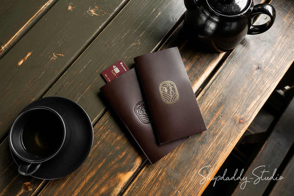 Dark Brown Italian Leather Server Book With Card Pocket and Pen Loop