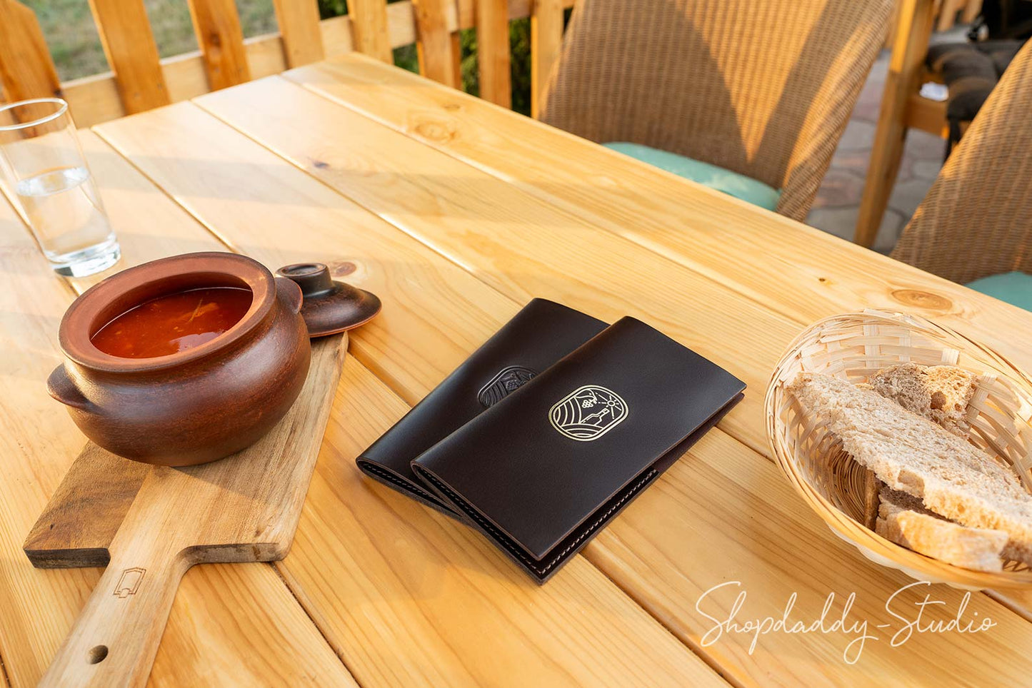 Dark Brown Italian Leather Server Book With Card Pocket for restaurant