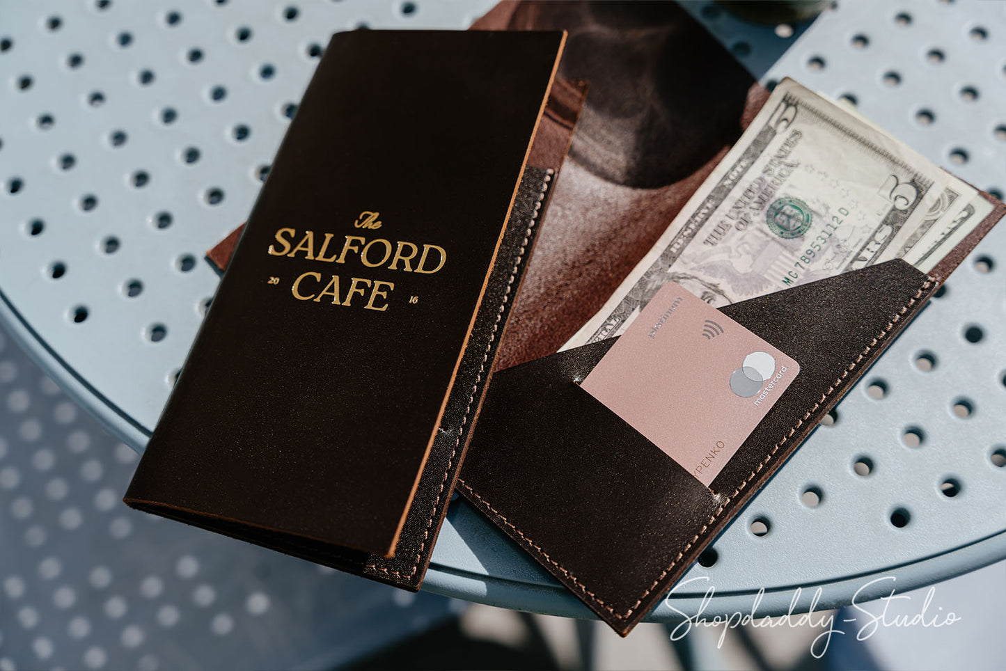 Dark Brown Italian Leather Serving Booklet for restaurant