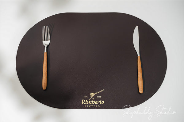 Dark_Brown_Leather_Oval_Table_mat_for_restaurant