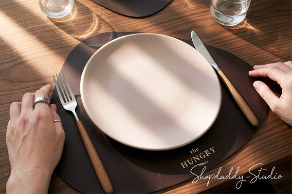 Dark Brown Thick Leather Pebble Table Dining Placemat for Cafes and Bars