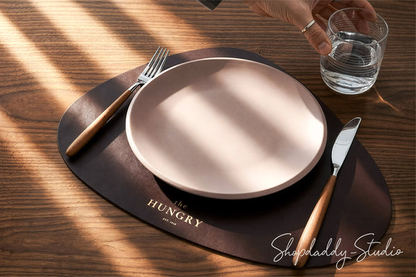 Dark Brown Thick Leather Pebble Table Dining Placemat for Hospitality