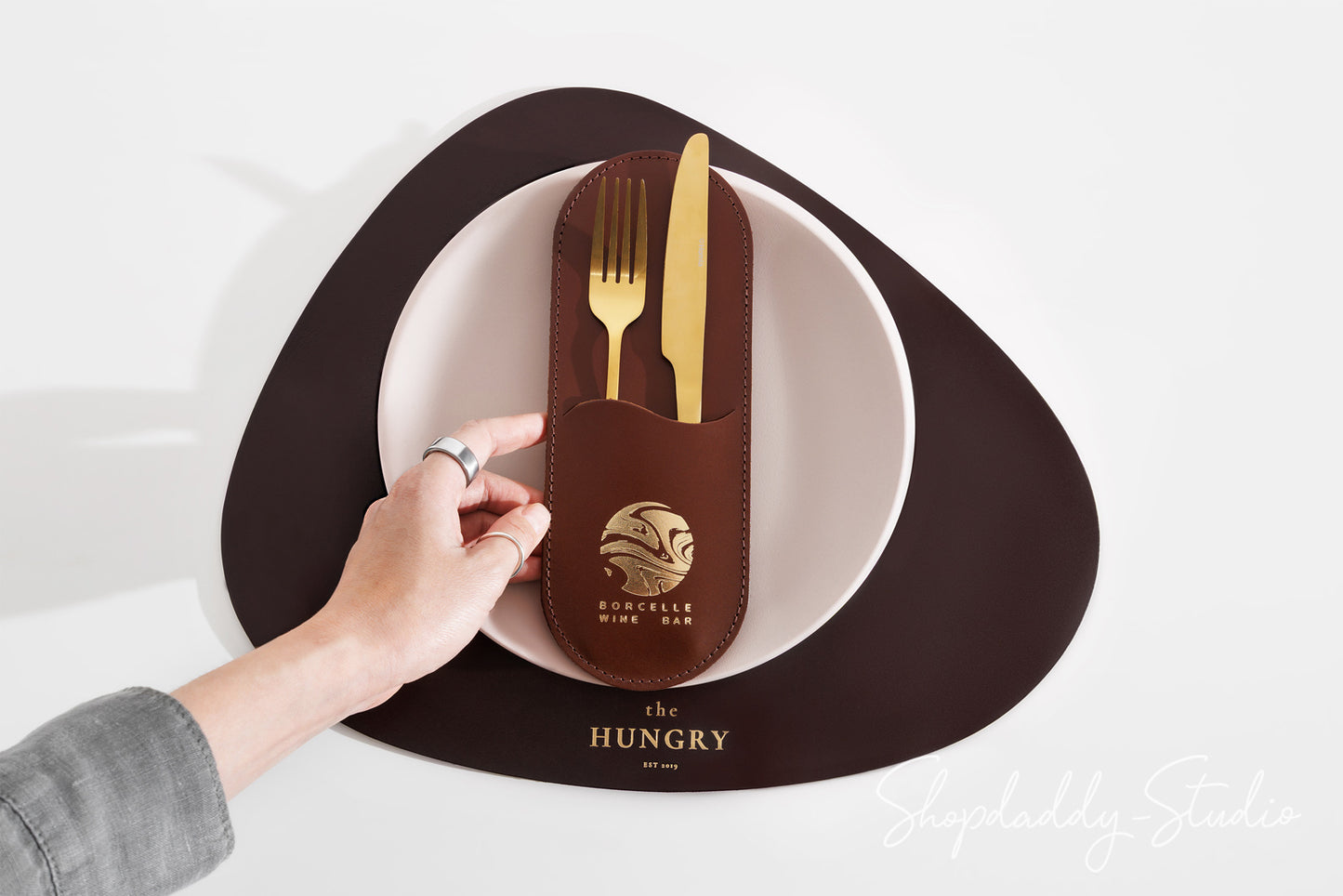 Dark Brown Thick Leather Pebble Table Dining Placemat for Table Settings