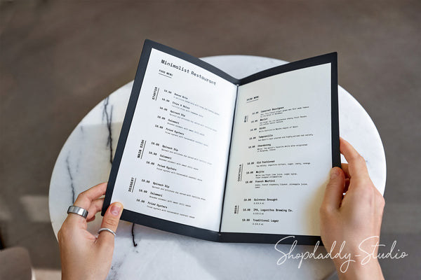Durable Blue Recycled Leather Menu Cover with Elastic Band