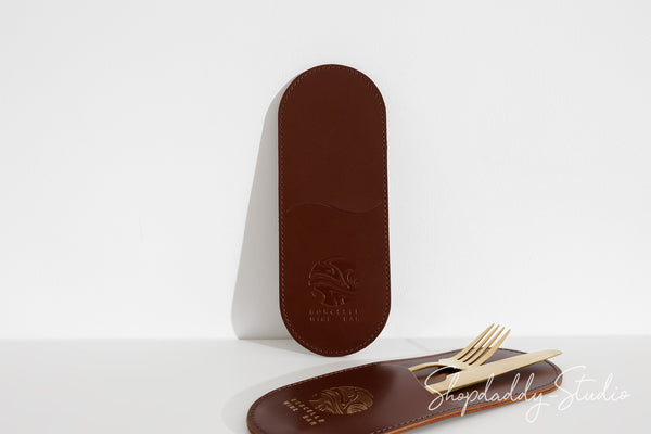 Durable Brown Leather Rounded Cutlery Holder