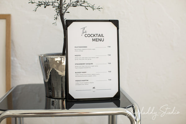 Black Double Leather Holder with Corners for drink menu