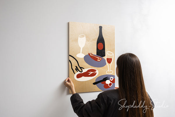 Elegant Fine Dining Moment — UV-Printed Wooden Wall Artwork