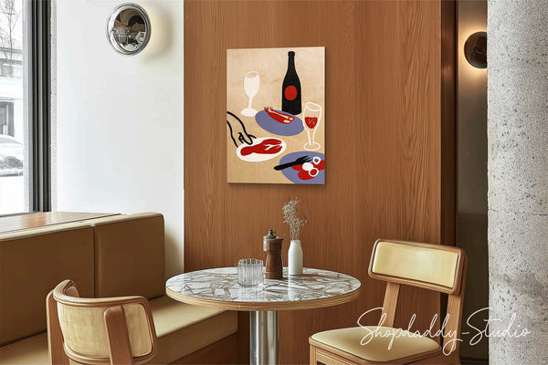 Elegant Fine Dining Moment — UV-Printed Wooden Wall Artwork for Restaurant
